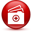 Confidental medical records icon on shiny red circle button.