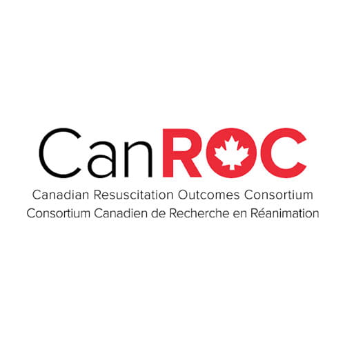 Logo for CanROC, Canadian Resuscitation Outcomes Consortium, in English and French